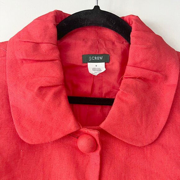 Women’s J. CREW 100% Linen Red Bell Sleeve Collared Blazer Jacket. Color is red - Picture 3 of 5